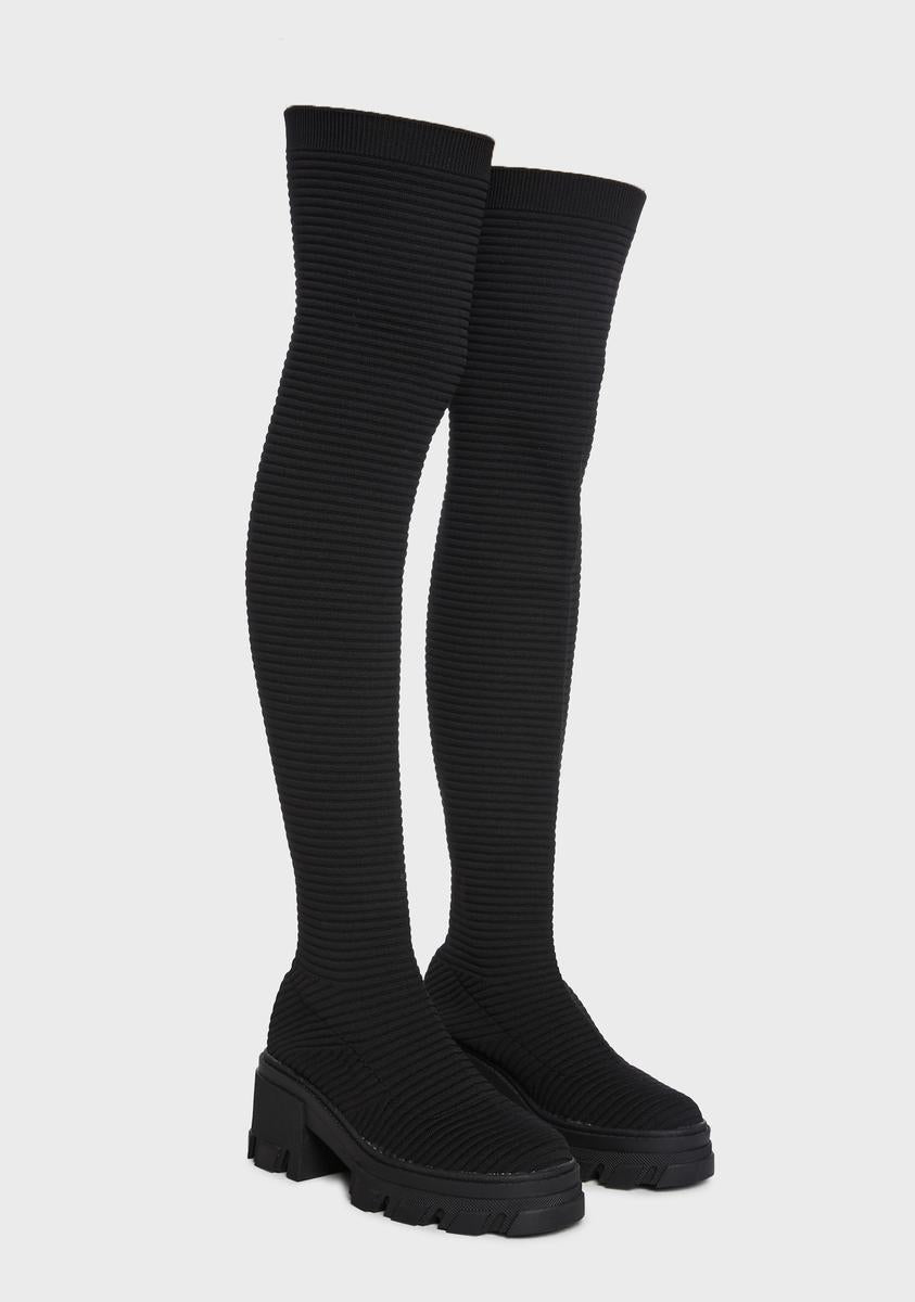 Ribbed Thigh High Sock Boots Black Dolls Kill