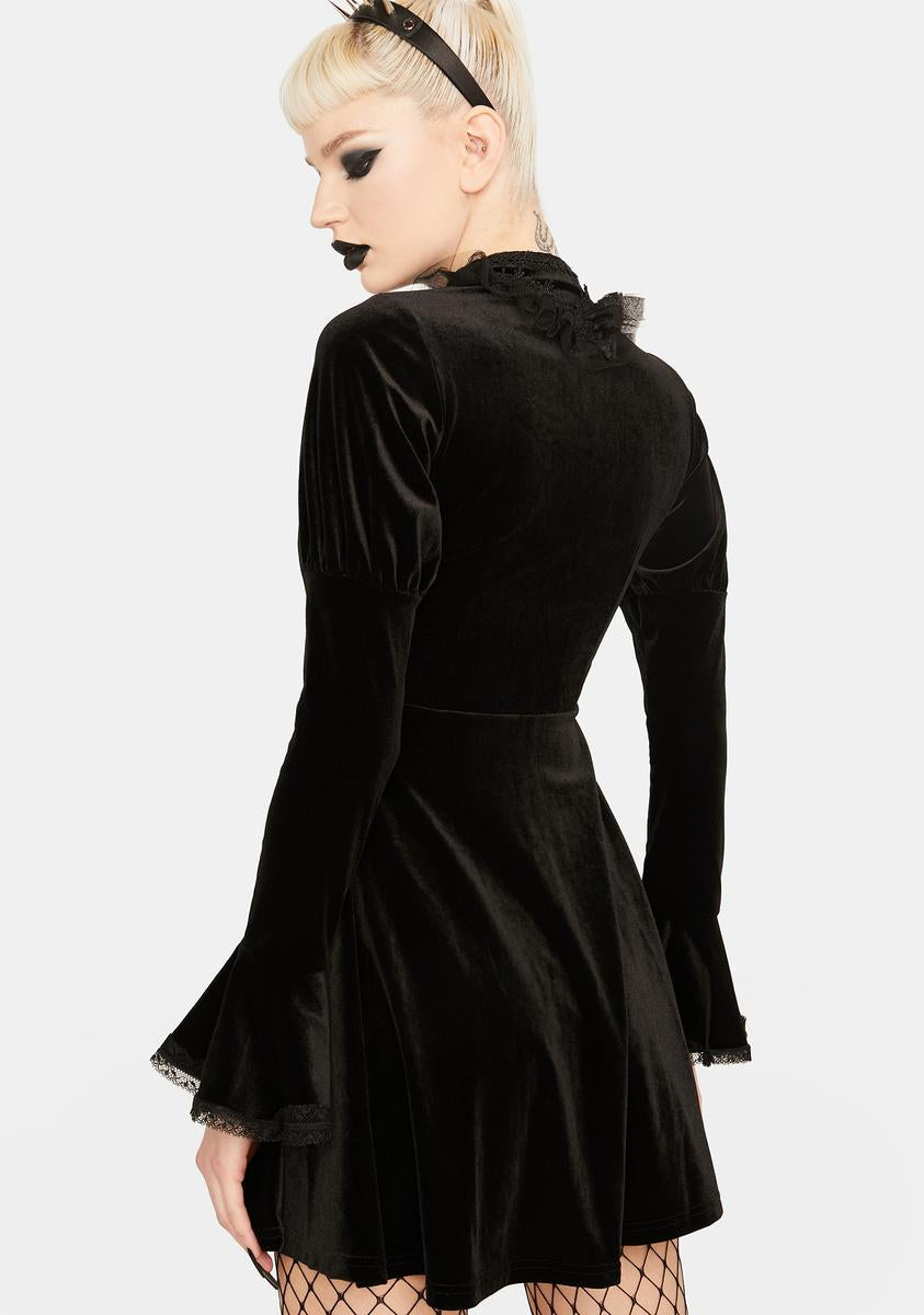 Dark In Love Velvet Lace High Neck Mini Dress