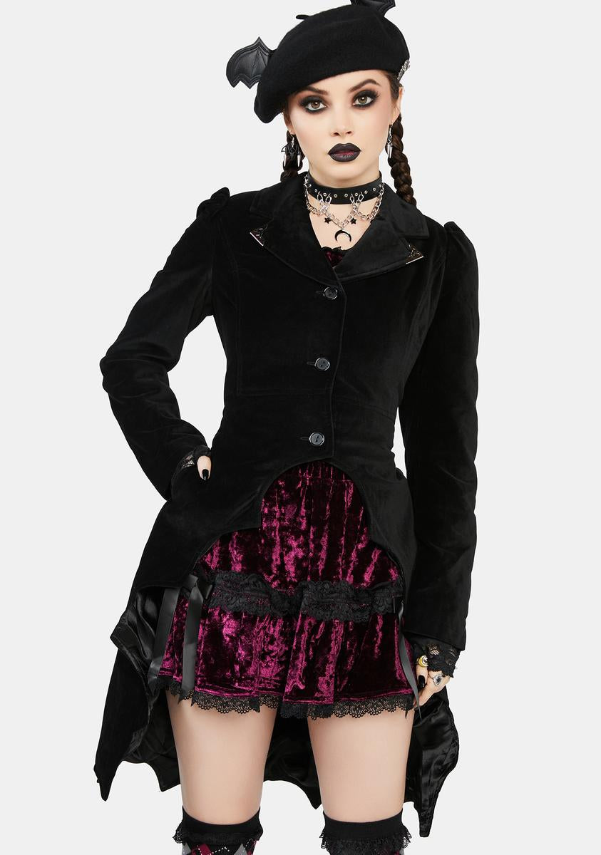 The Grave Girls Velvet High-Low Bat Coat - Black – Dolls Kill