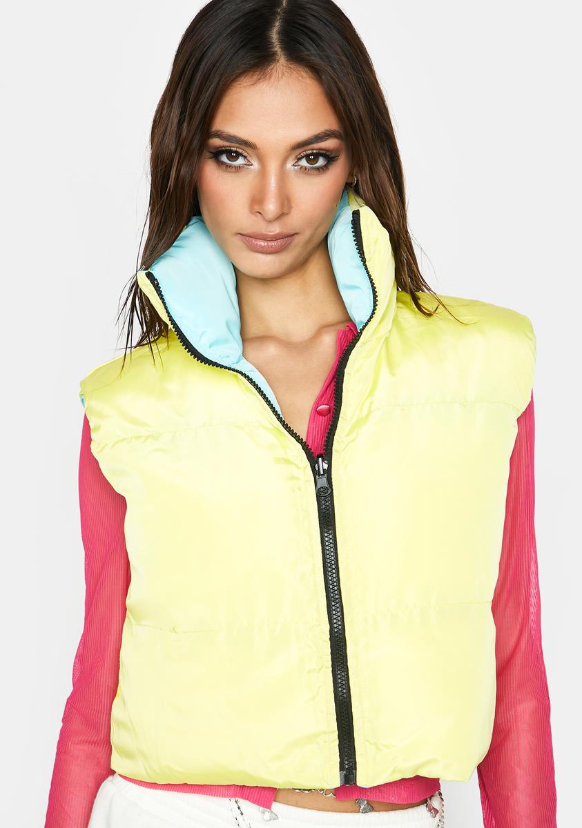 Reversible Puffer Crop Vest - Blue Yellow – Dolls Kill