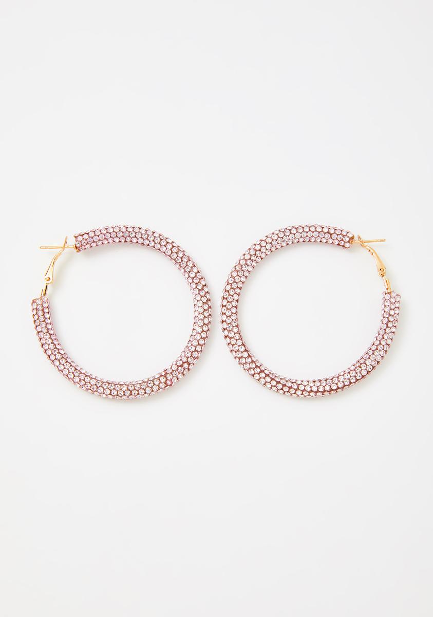 Large Rhinestone Hoop Earrings - Light Pink – Dolls Kill