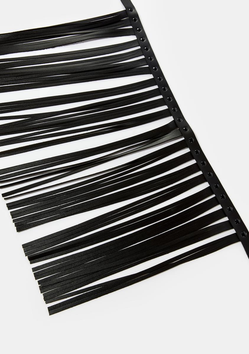 Vegan Leather Fringe Belt With Round Studs - Black – Dolls Kill display picture 3