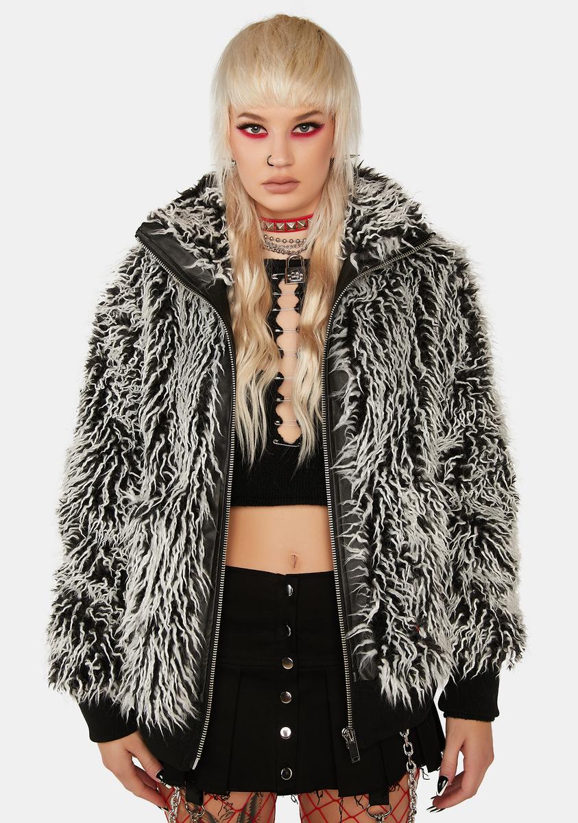 Current Mood Faux Fur Oversized Jacket - Black
