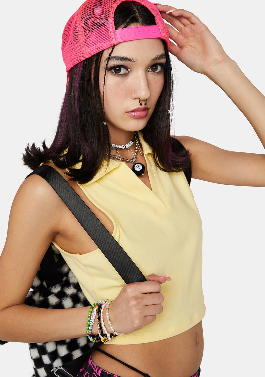 Sleeveless Collared Crop Top Yellow Dolls Kill