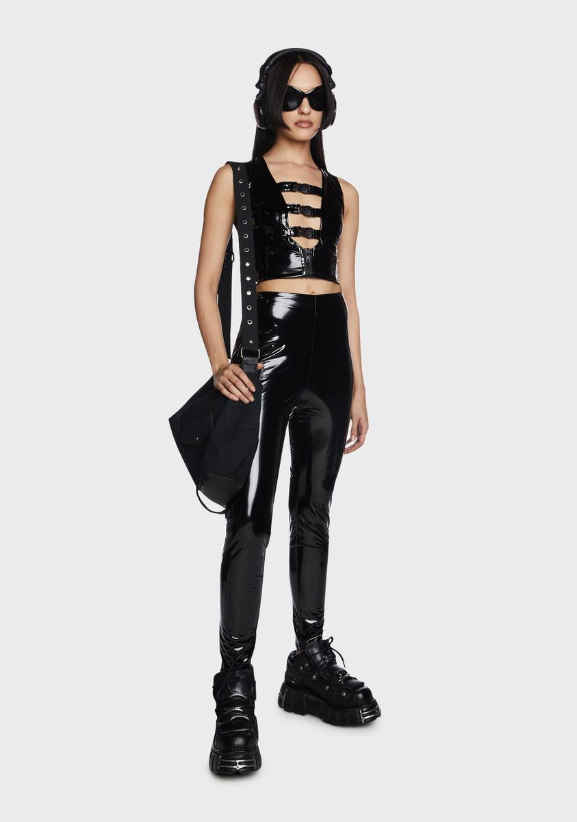 High Waisted Vinyl Leggings Black Dolls Kill