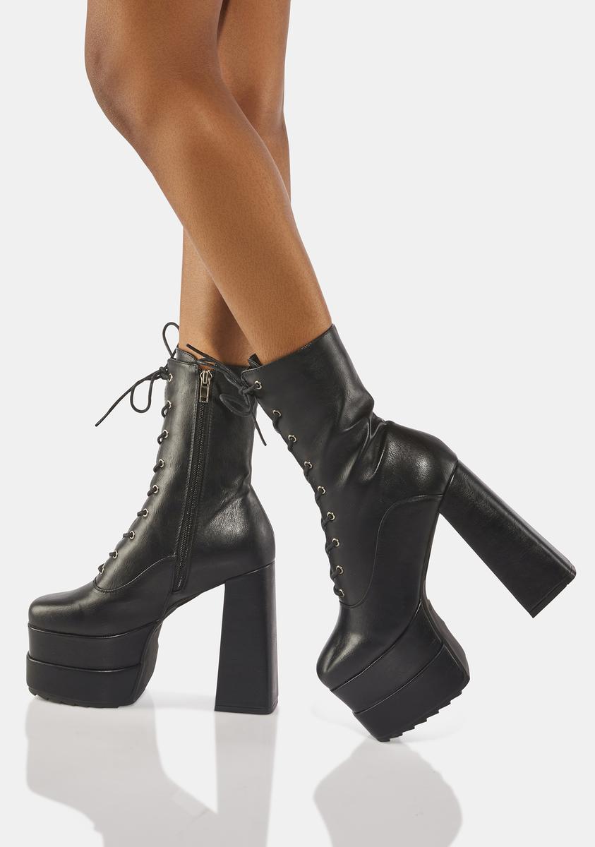 Lamoda Lace Up Zipper Ankle Boots - Black