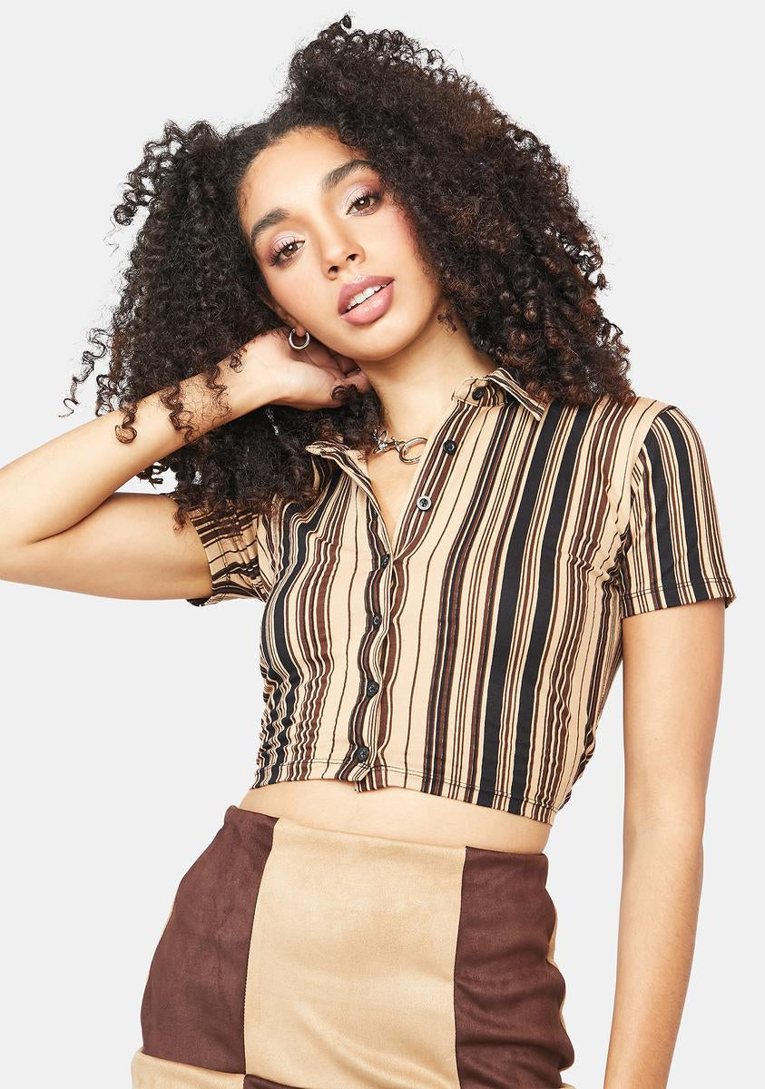 Motel Mixed Stripe Brown Wuma Shirt – Dolls Kill