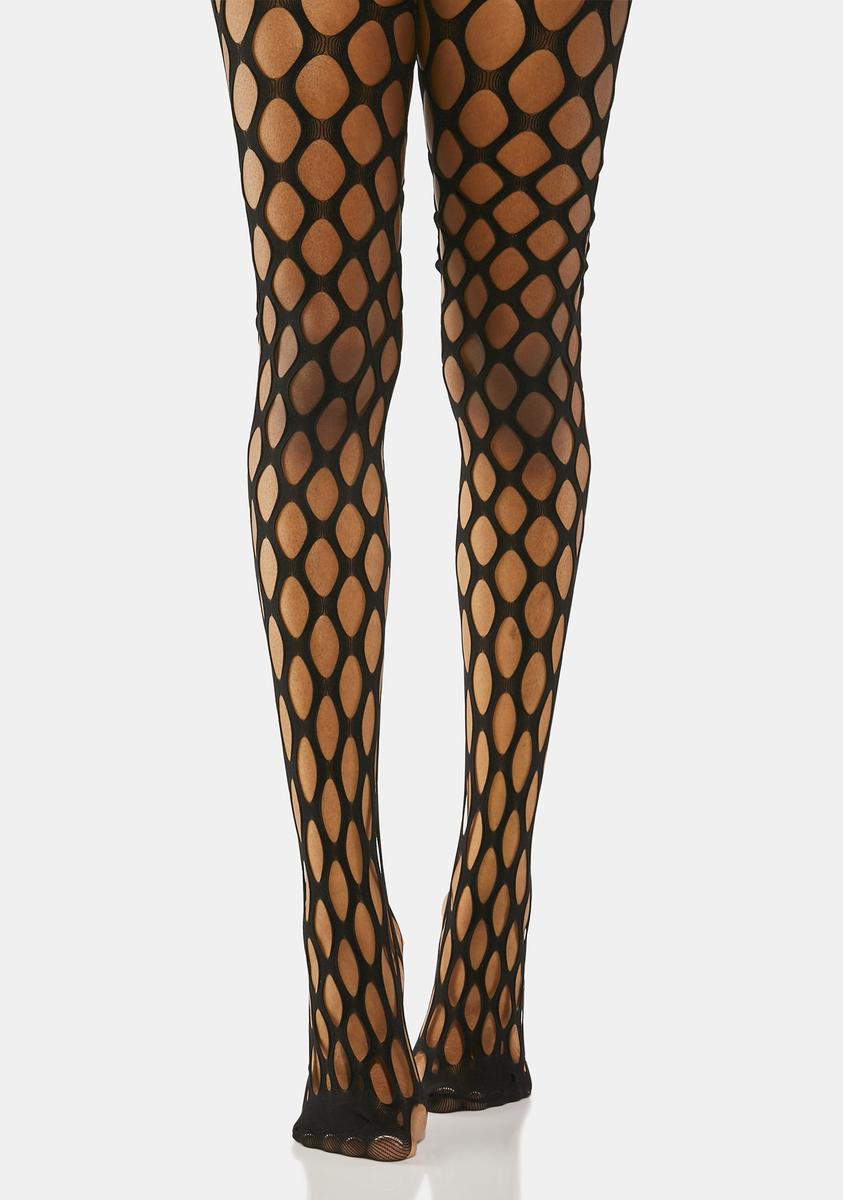 Black Fishnet Tights With Large Pothole/Whale Net Design - One Size, 70 Denier, Full Toe 9 thumbnail image