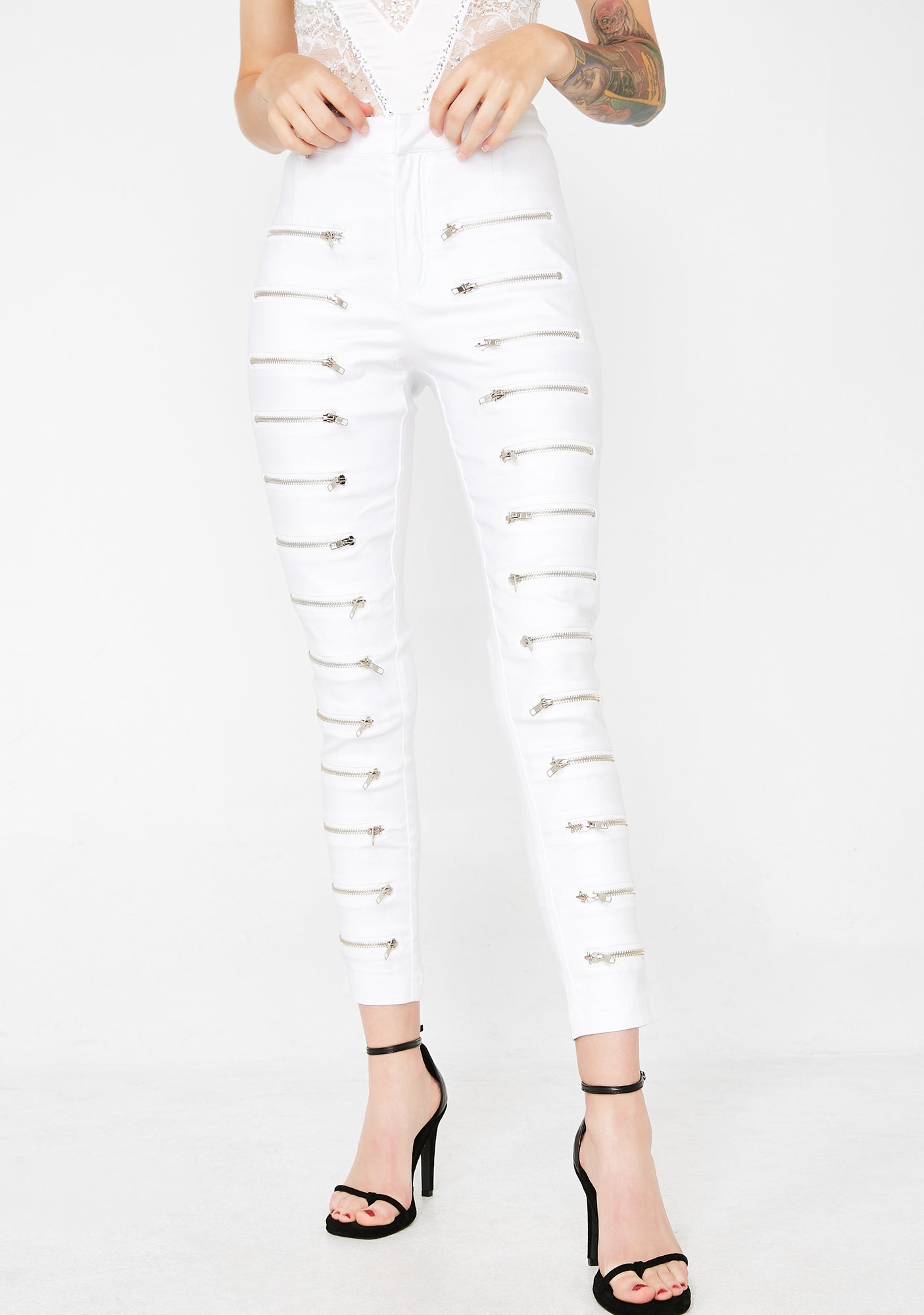 White Multi Zip Skinny Pants – Dolls Kill