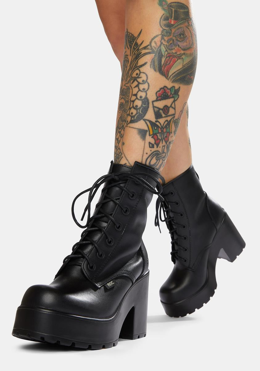 ROC Boots Australia Platform Heel Lace Up Ankle Boots - Black – Dolls Kill