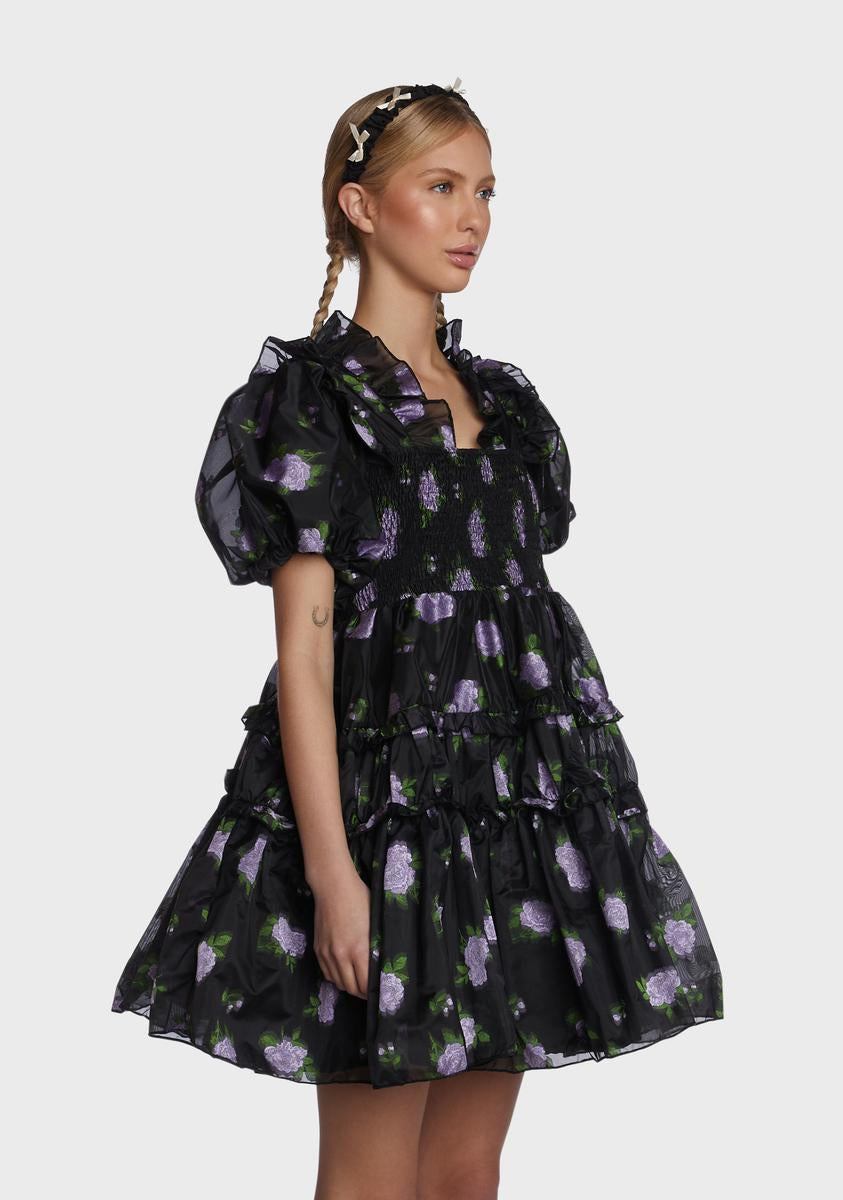 Sister Jane Organza Floral Babydoll Mini Dress - Black – Dolls Kill