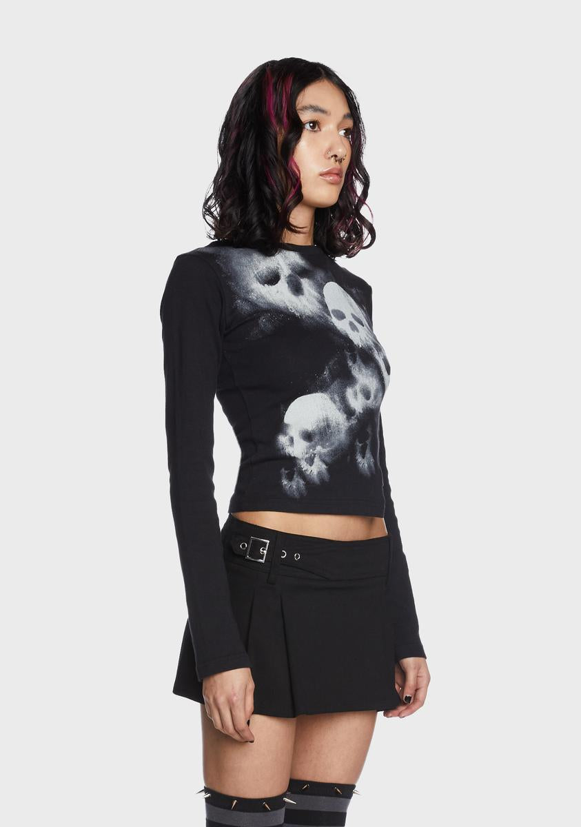 Minga Skull Graphic Long Sleeve Top - Black – Dolls Kill