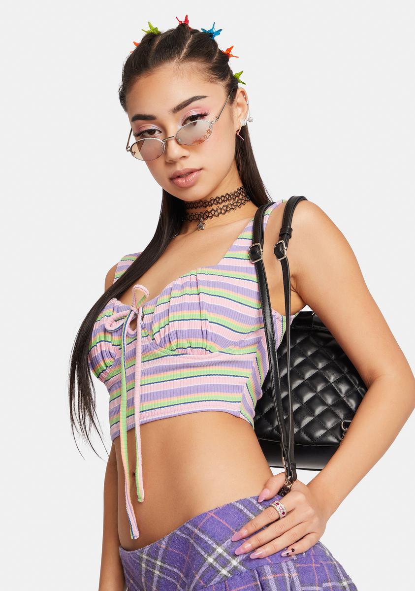 Apparels Striped Tie Front Crop Top Forever 21 Forever 21 Tan Blue