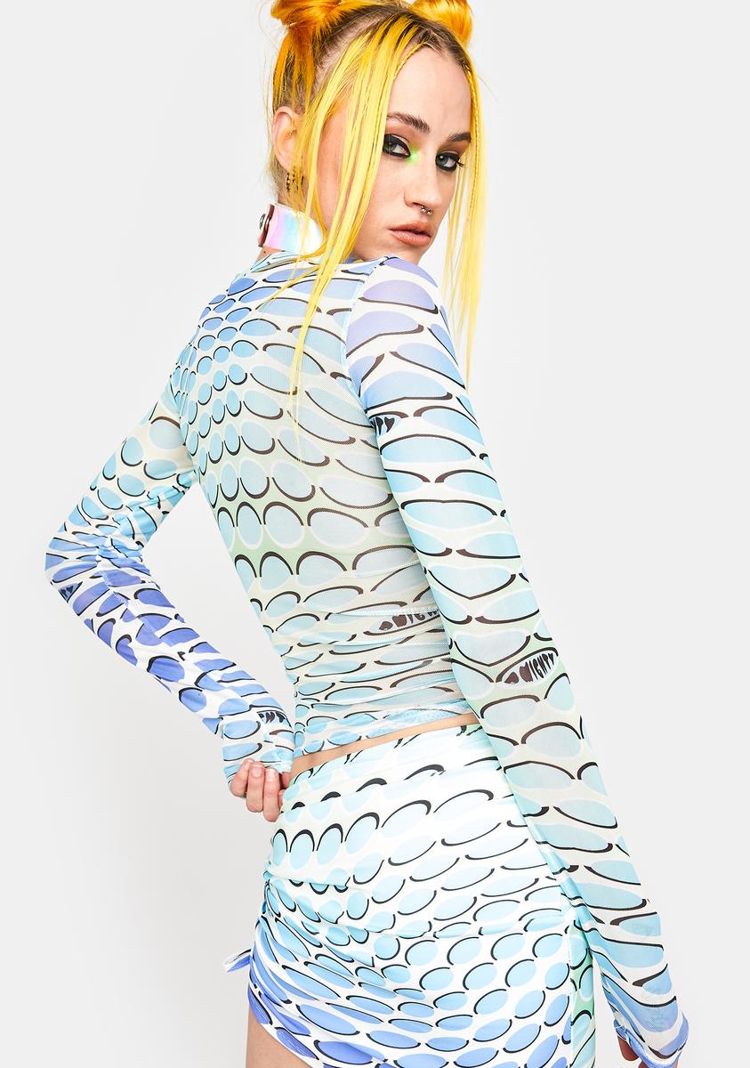 O Mighty Blue Gradient Warp Mesh Top – Dolls Kill
