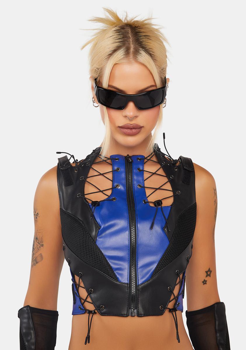 Blue Moto Lace-Up Top Namilia,All Products : American Fashion Style Bags On Sale