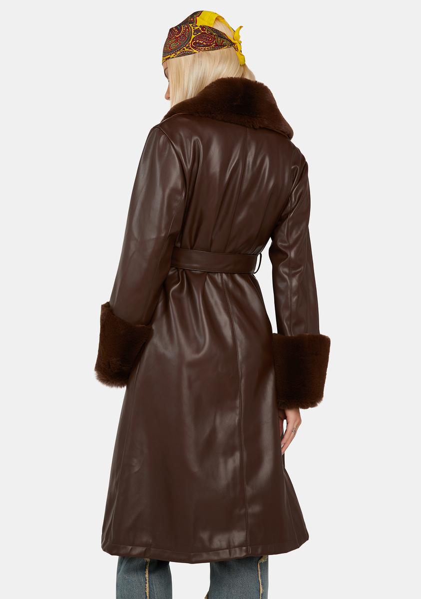 Mocha heart beat here vegan leather trench coat from dollskill Clearance