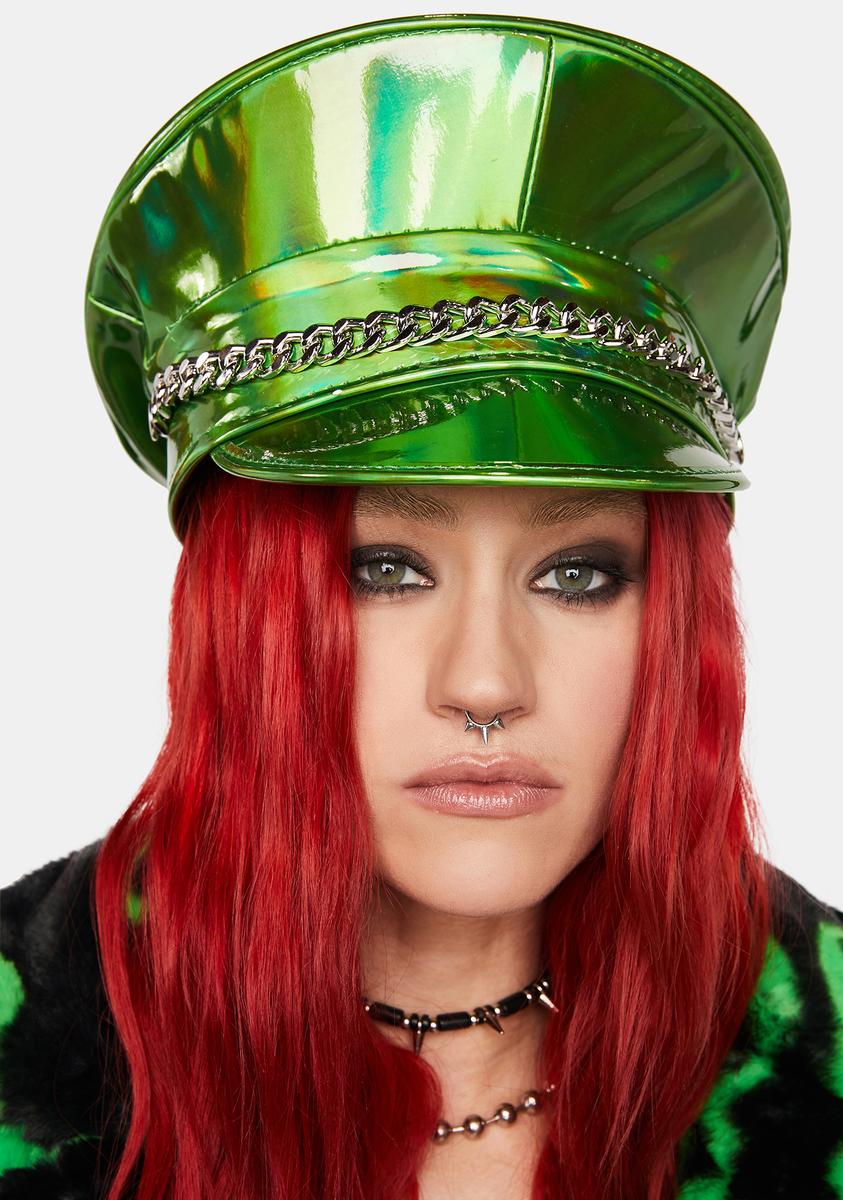 Green Holographic Chain Captain Hat Funk Plus,Specials : American Fashion Style Bags On Sale