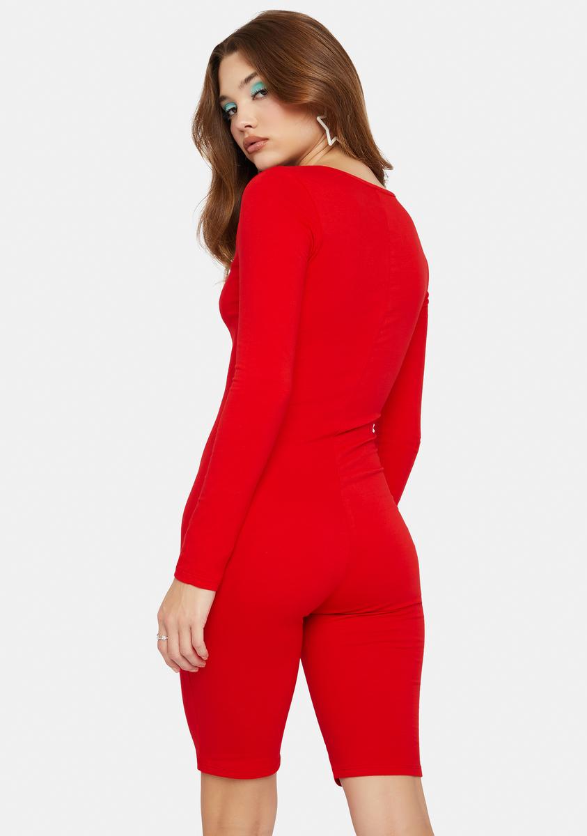 Long Sleeve Bike Short Romper Red Dolls Kill