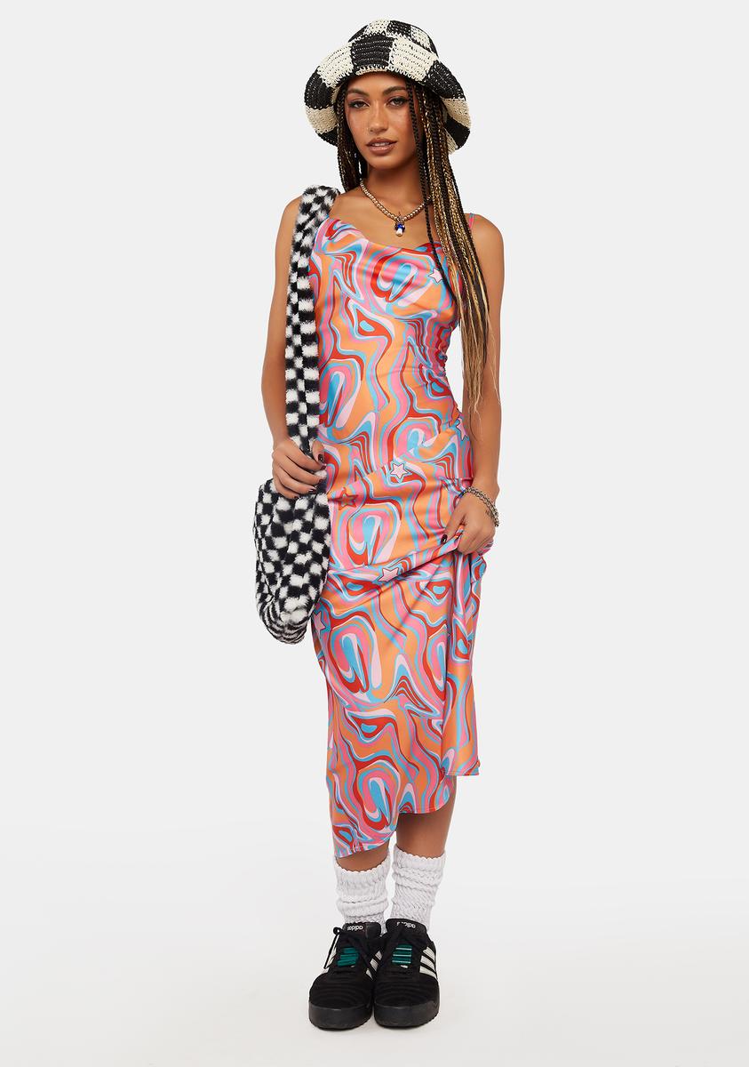 Another Girl Swirl Star Print Midi Slip Dress - Multi – Dolls Kill