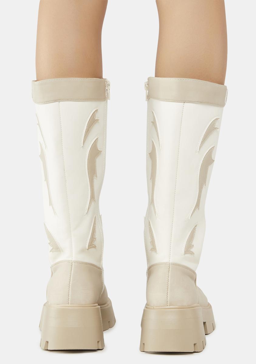 Public Desire Western Platform Boots - White | US 5