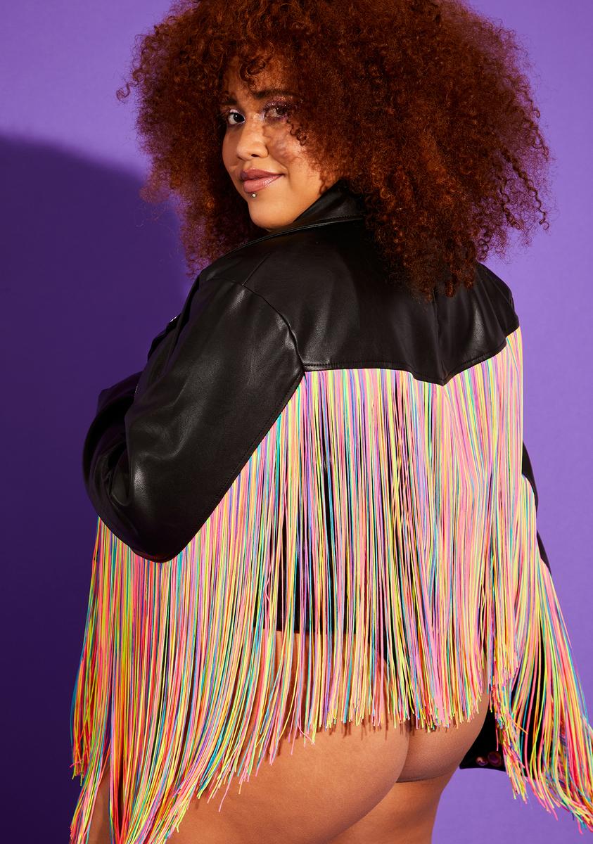 Rainbow fringe jacket on sale
