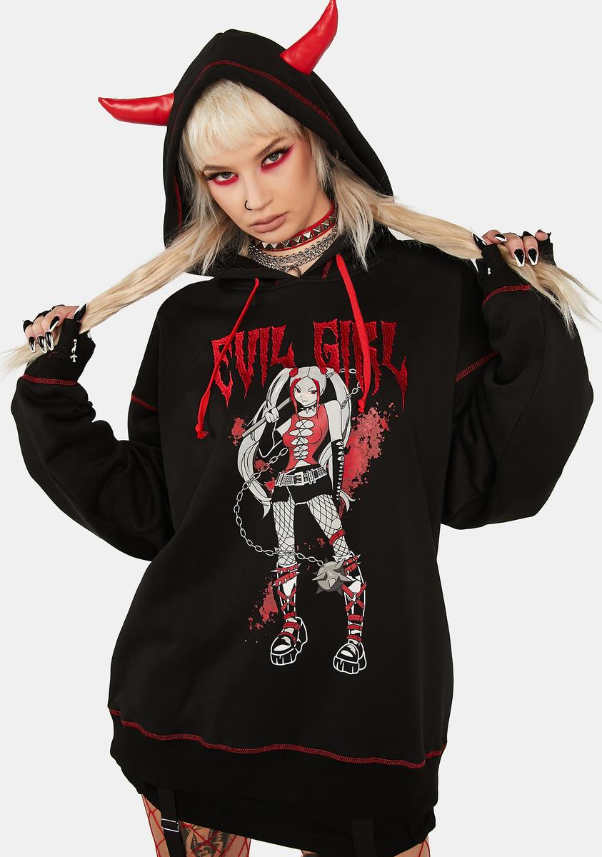 Current Mood Oversized Horn Hoodie - Black – Dolls Kill