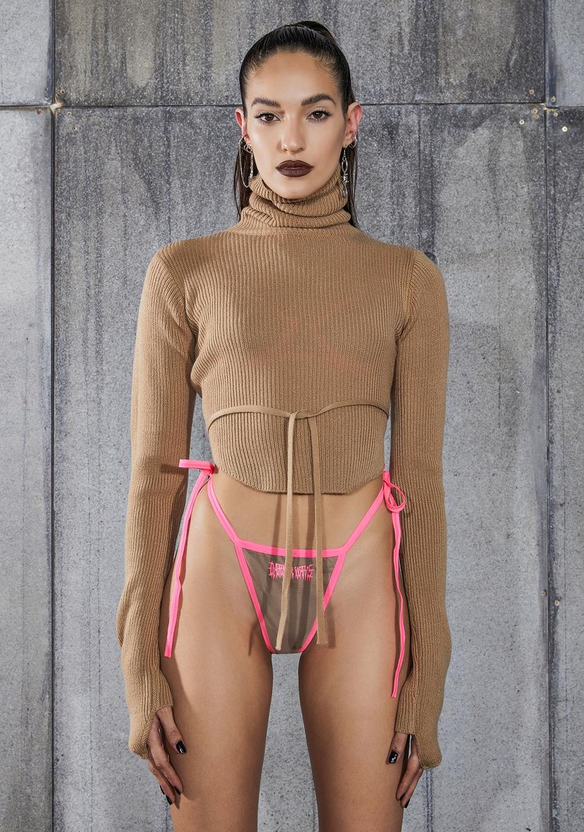 Snare Tan Open Back Turtleneck Crop Sweater DARKER WAVS,Specials : American Fashion Style Bags On Sale