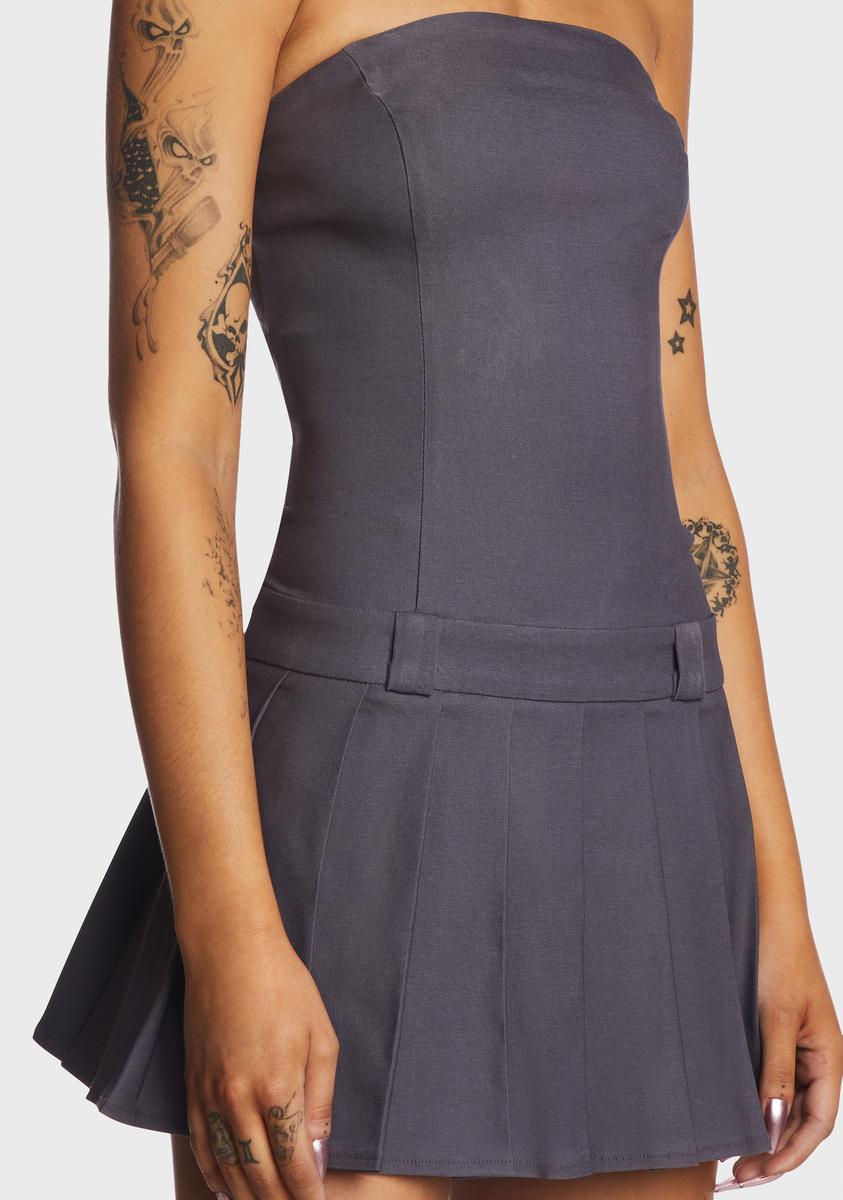 motel rocks pleated dress Women's Payoda Bandeau Mini Dress in Dark Grey, XL , Pleated , Zip Up grey
