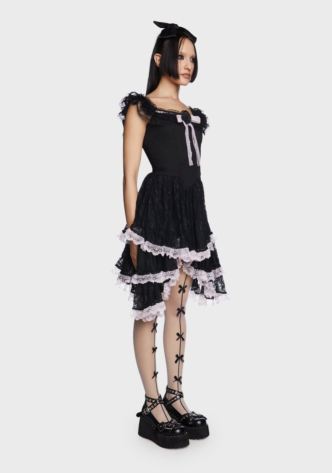 Dark In Love Lace Bow Mini Dress - Black – Dolls Kill