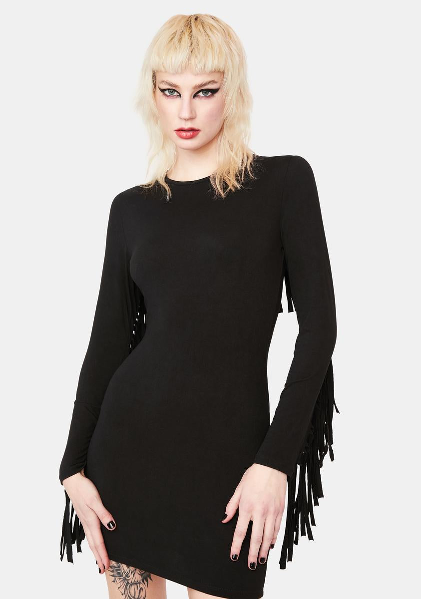 Long Sleeve Fringe Bodycon Mini Dress