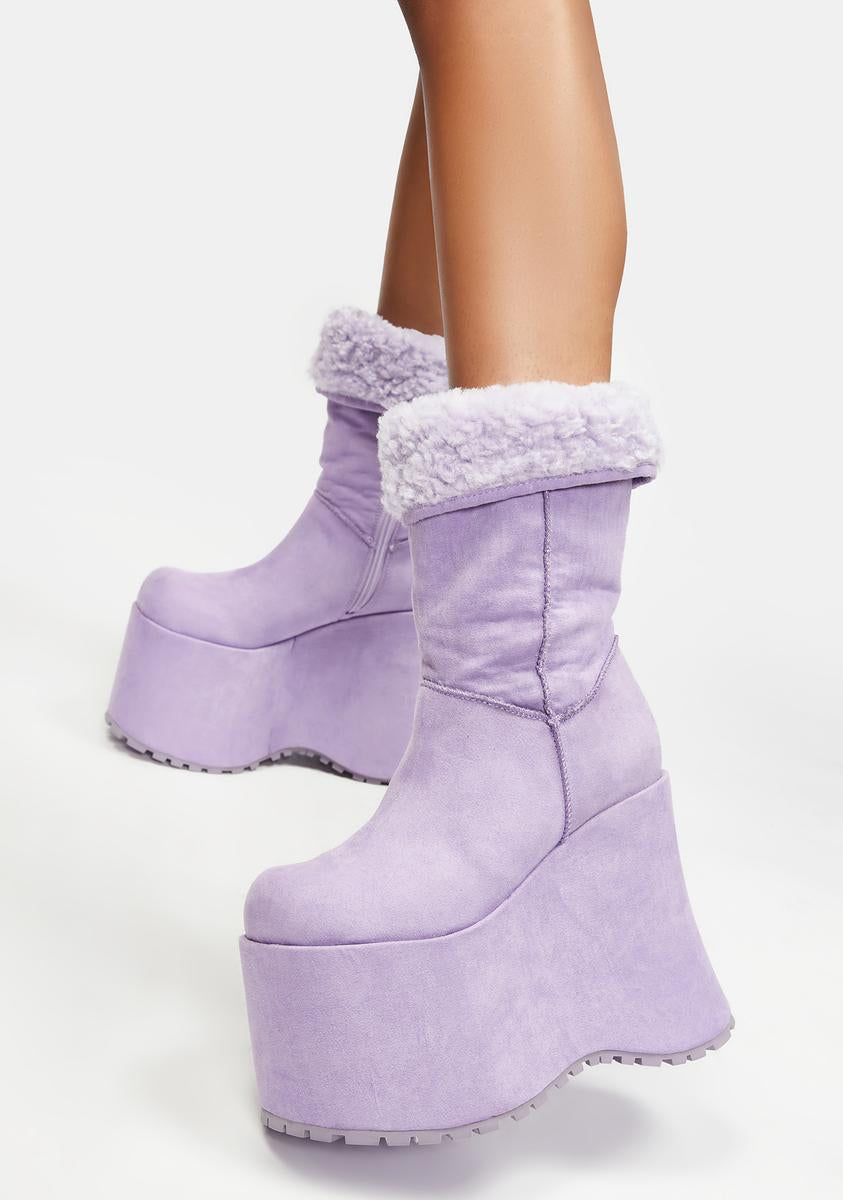 Club Exx Sherpa Platform Boots - Lavender – Dolls Kill