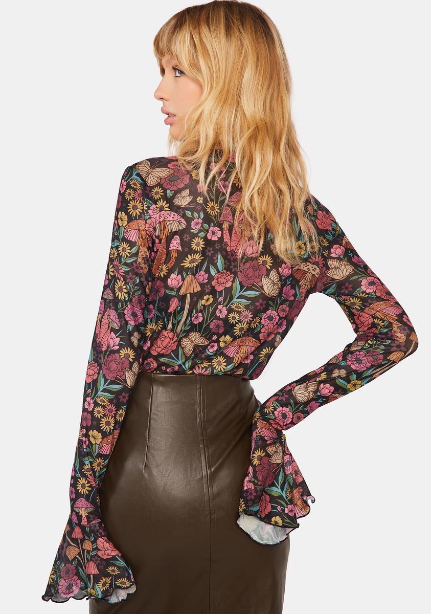 Current Mood Floral Mushroom Sheer Blouse Current Mood Floral Mushroom Sheer Blouse
