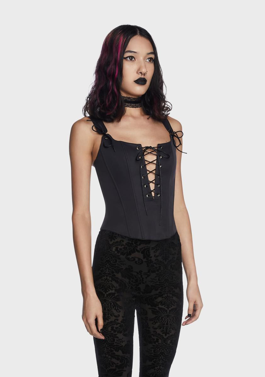 Widow Plunging Lace Up Corset Top - Black – Dolls Kill