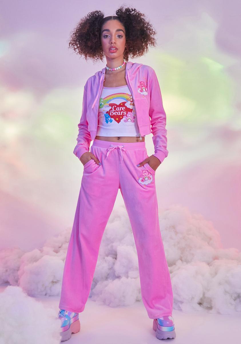 Dolls Kill x Care Bears Embroidered Velour Track Jacket Pink