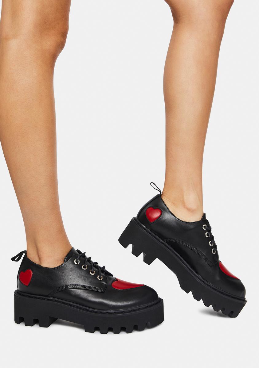 Lamoda Heart Platform Oxfords Black – Dolls Kill