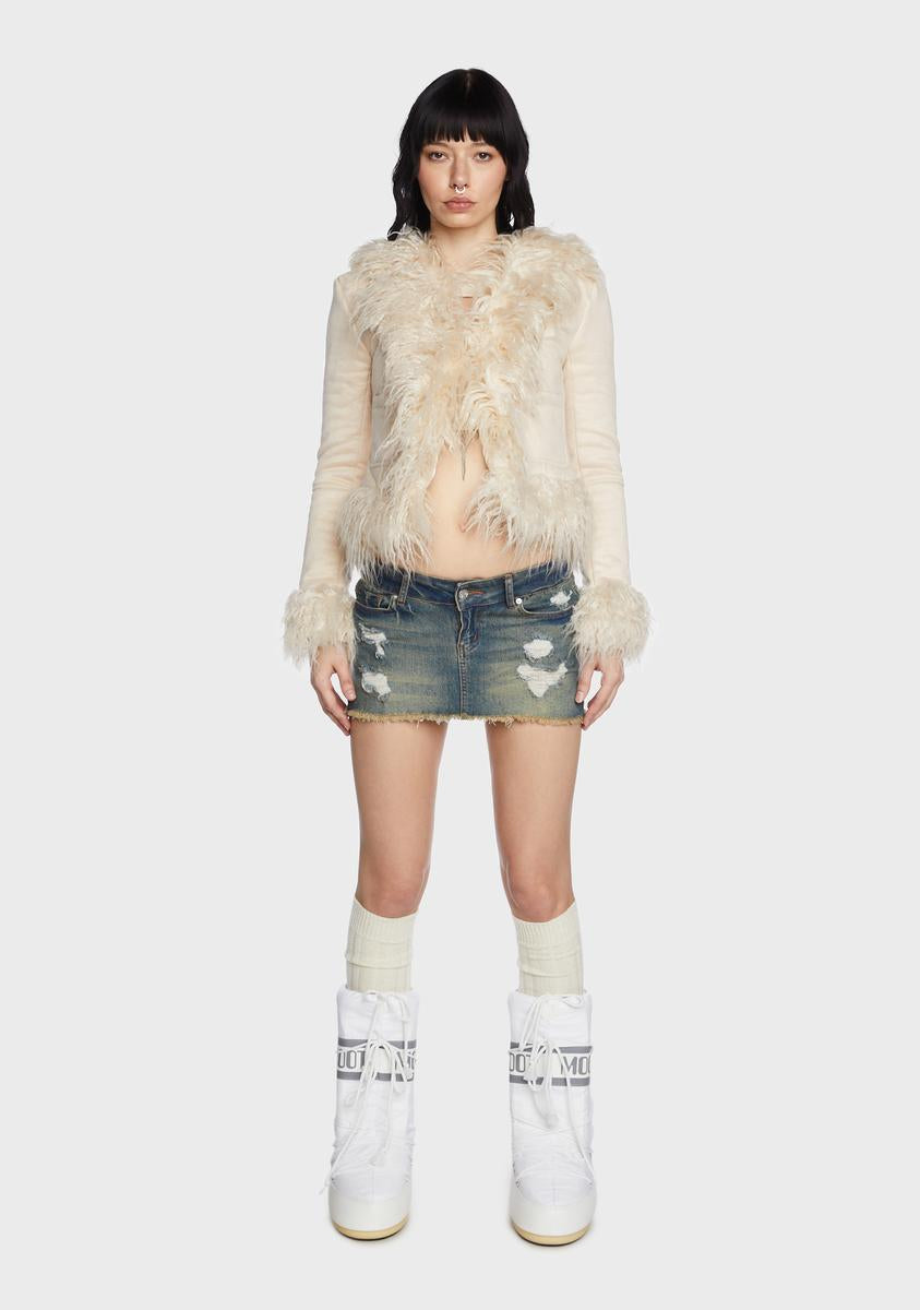 Cream Faux Fur Trim Coat Edikted,New Products : American Fashion Style Bags On Sale