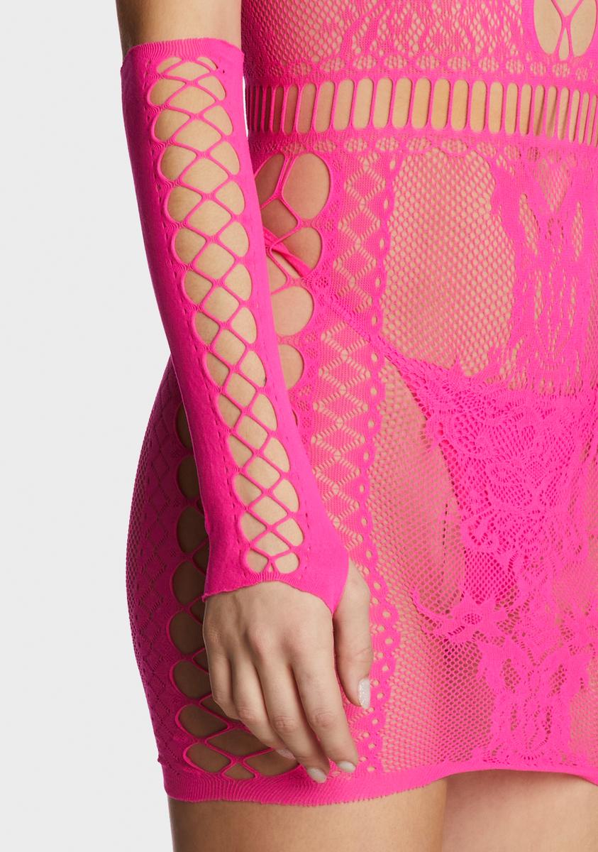 Fishnet Bodystocking Dress Glove Set - Dark Pink Dolls Kill Fishnet Bodystocking Dress Glove Set - Dark Pink Dolls Kill