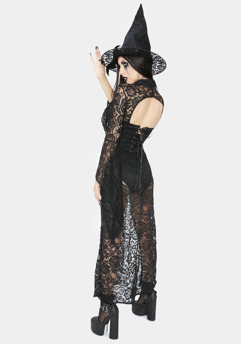 Halloween Dolls Kill Sexy Gothic Witch Costume - Black Lace