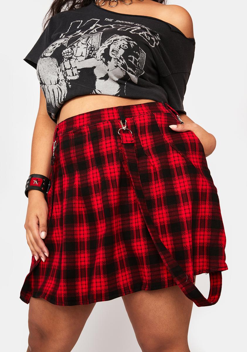 Plus Size Plaid Overall Mini Skirt - Red – Dolls Kill