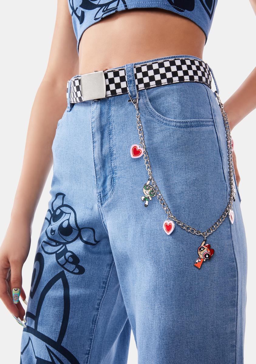 Dolls Kill X Powerpuff Girls Wide Leg Printed Denim Jeans