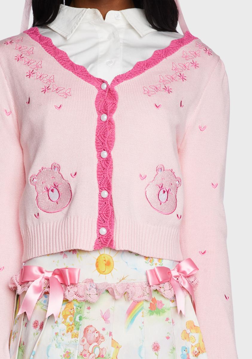 Treat Ürself shaggy knit cardigan（pink） Stretchy Cable Knit Shaggy Faux Fur Trim Lace-Up Cardigan
