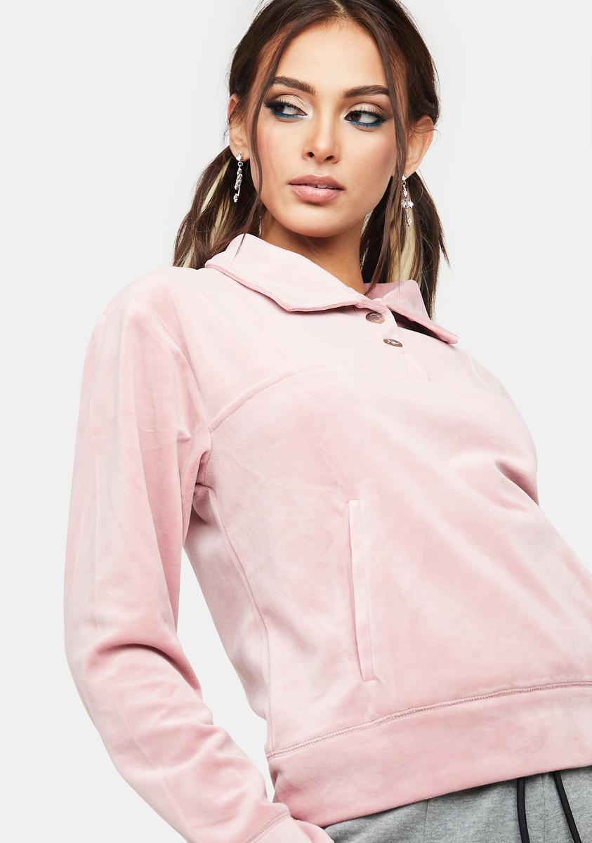 Juicy Couture Velour Half Snap Pullover - Light Pink | Medium