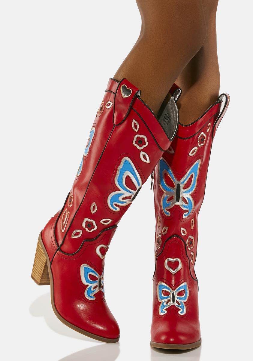 Delia's Butterfly Cowboy Boots - Red – Dolls Kill