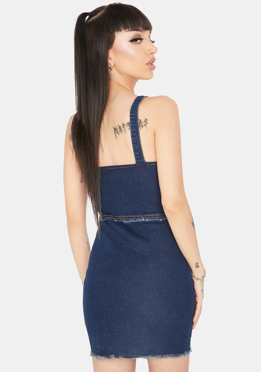 Denim Colorblock Mini Dress - Blue  Dolls Kill