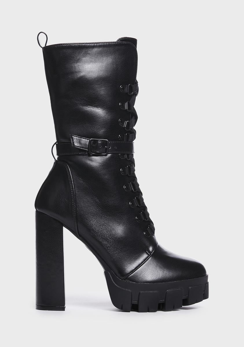 Public Desire Vegan Leather Lace Up Buckle Ankle Boots - Black – Dolls Kill