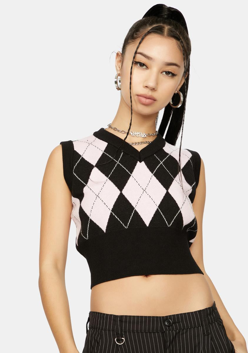 Blush Would You Rather Cropped Argyle Vest,All Products : American Fashion Style Bags On Sale