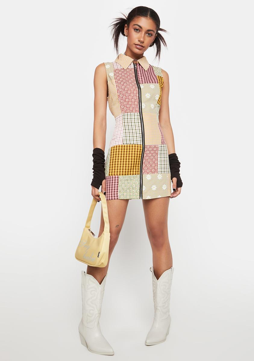 The Ragged Priest Patchwork Zip Up Shirt Dress - Multi – Dolls Kill