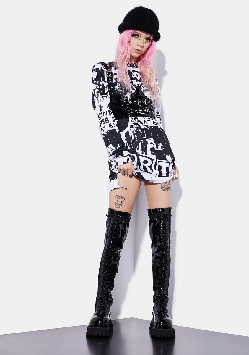 Current Mood Over The Knee Combat Boots - Black Patent – Dolls Kill