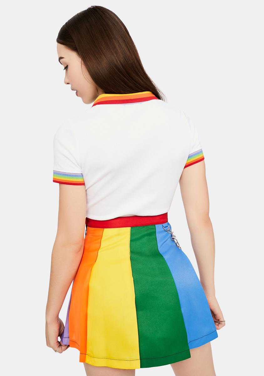 Rainbow Colorblock Pleated Chain Sun Charm Mini Skirt Dolls Kill