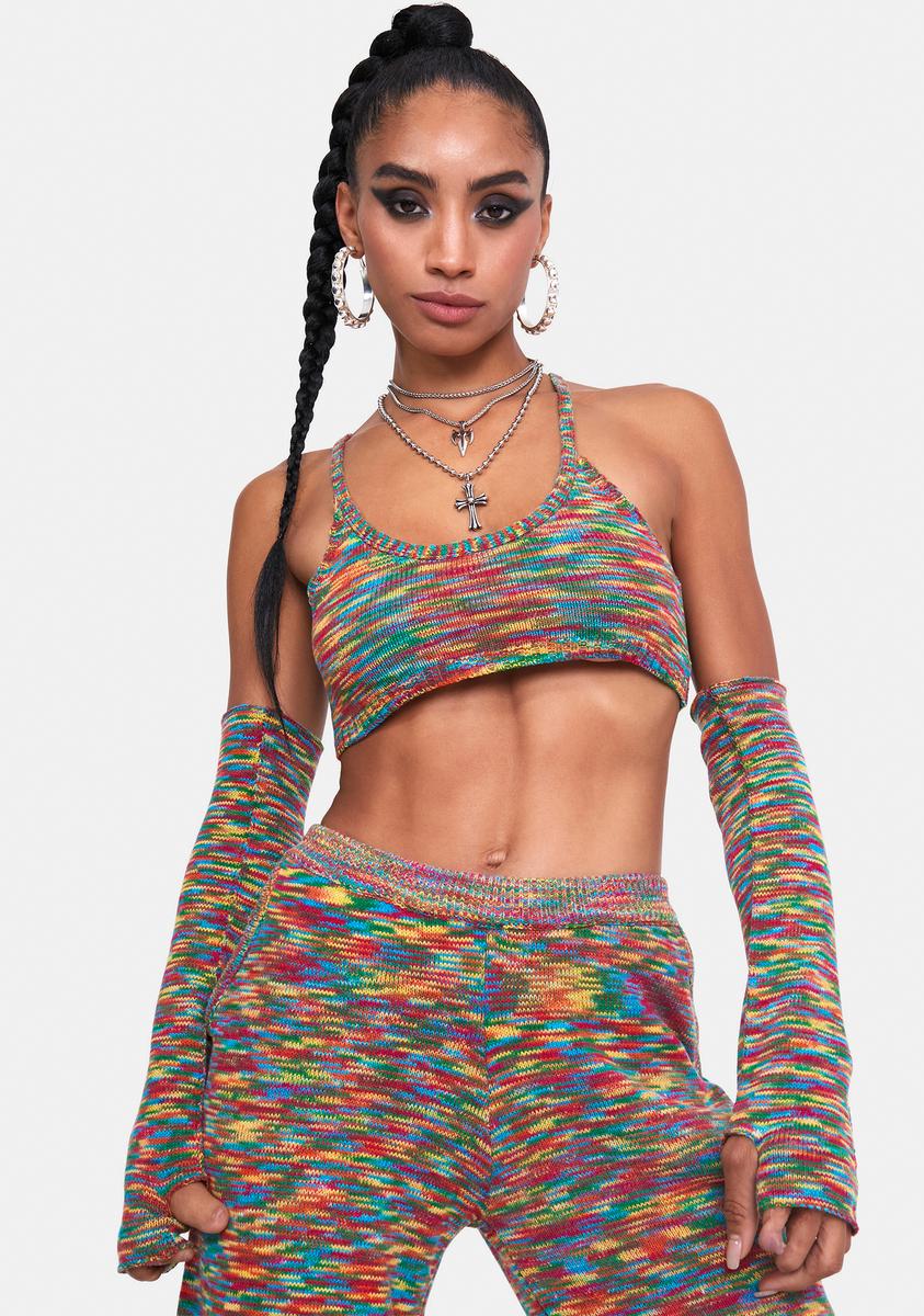 Spacedye Knit Crop Top With Matching Sleeves